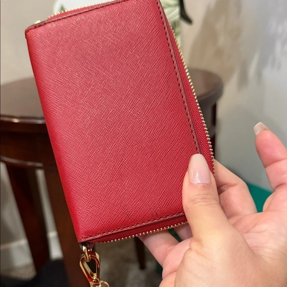Michael Kors Red Wristlet with Gold Accents wallet coin purse designer bag